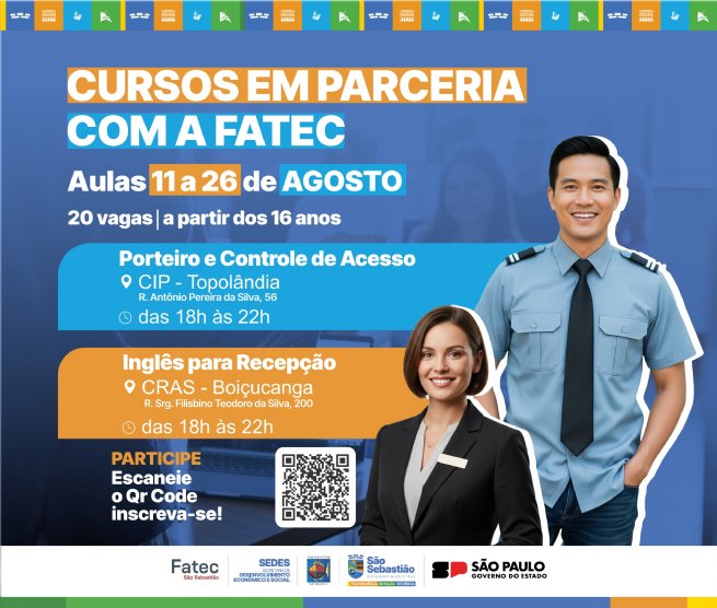 Foto: Prefeitura de São Sebastião oferece cursos gratuitos de 'Porteiro e Controlador de Acesso' e 'Inglês para Recepção'