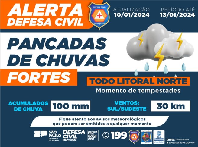 Foto: Defesa Civil emite alerta para acumulados de chuvas de 100 mm entre quinta-feira e sábado