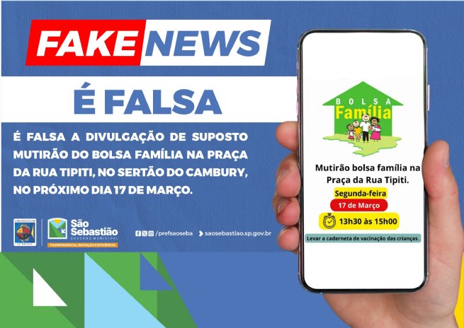 Foto: Prefeitura de São Sebastião alerta para fake news sobre mutirão do Bolsa Família