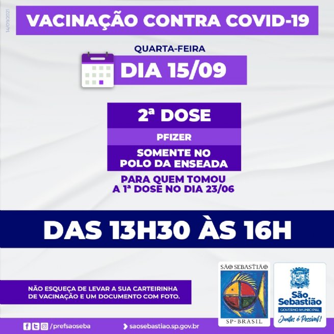 Foto: Nesta quarta-feira (15) haverá aplicação de segunda dose para vacinados com Pfizer no dia 23 de junho