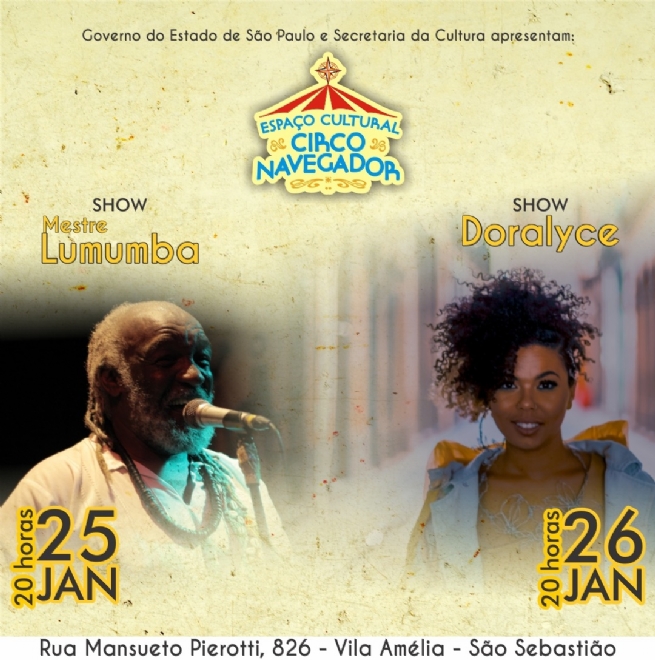 Foto: Show com Mestre Lubumba e cantora Doralyce integram programação cultural do Espaço Circo Navegador