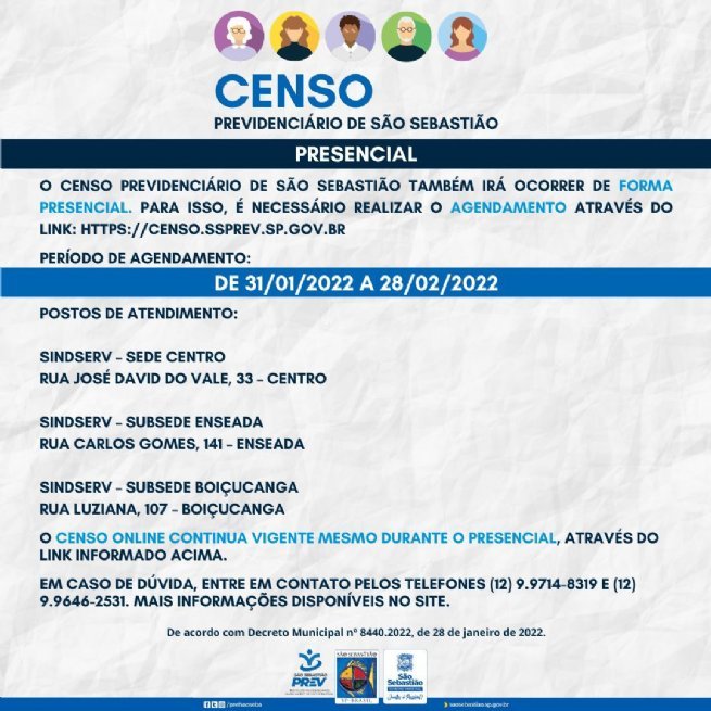 Foto: Censo previdenciário de São Sebastião é prorrogado até o dia 28 de fevereiro