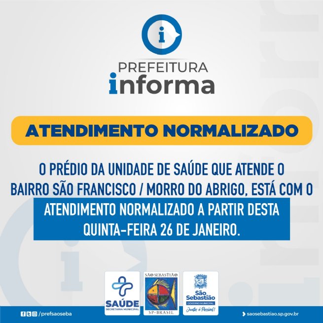 Foto: USFs Morro do Abrigo e São Francisco voltam a atender normalmente nesta quinta-feira (26)