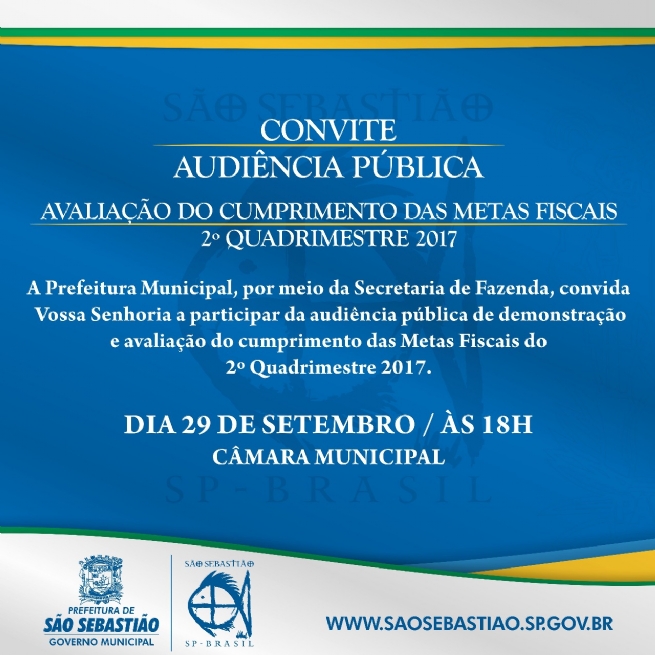 Foto: Cumprimento de metas fiscais do 2º quadrimestre de 2017 será apresentado em audiência pública