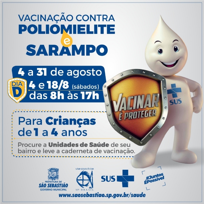 Foto: Campanha de Vacinação contra Poliomielite e Sarampo tem início no próximo sábado